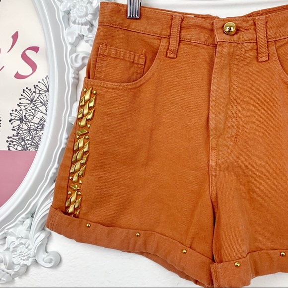 VTG Cache / Burnt Orange Gold Studs Cuffed Jean - Picture 3 of 7